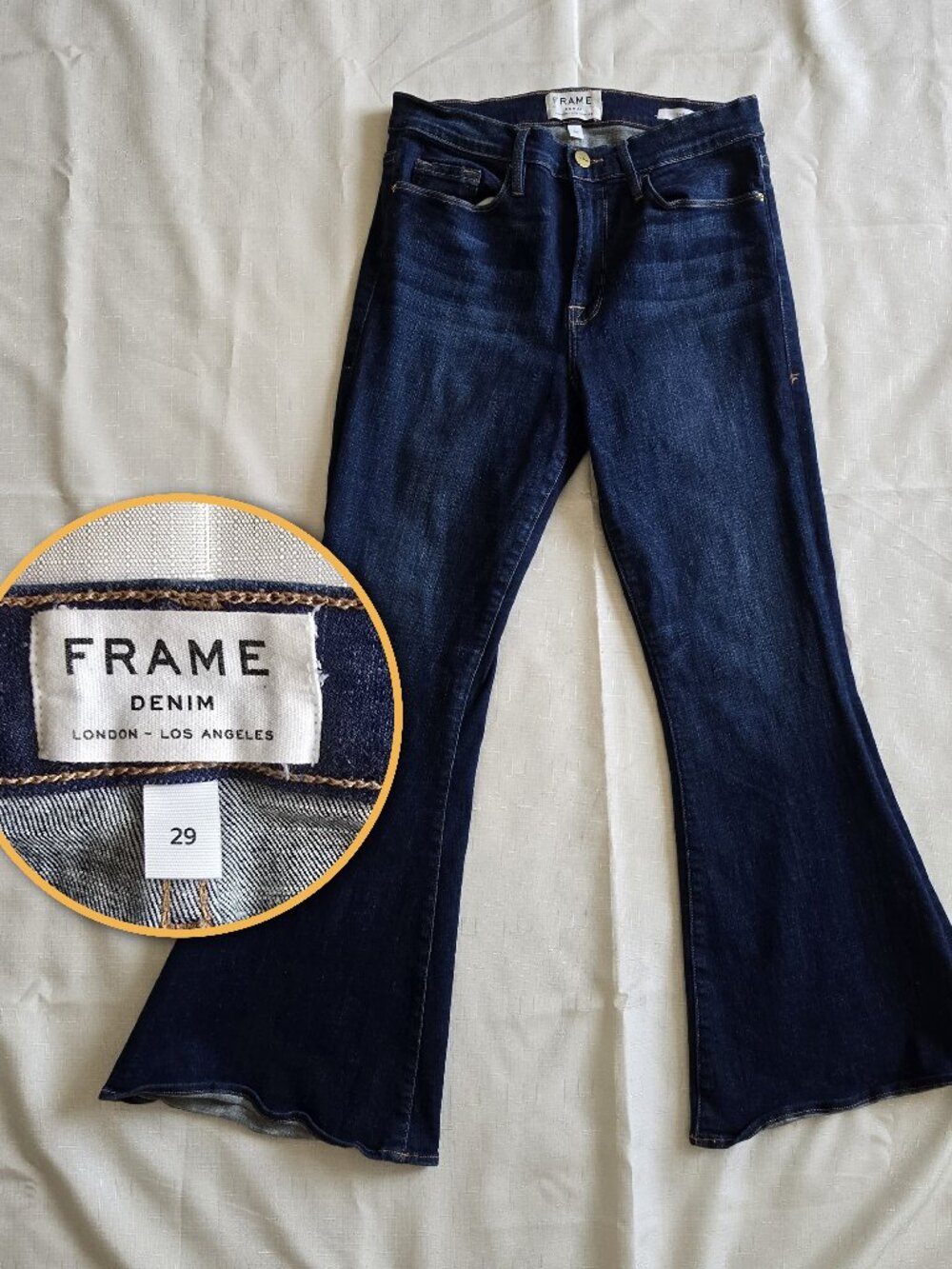 FRAME Le Bell Flare Jeans Dark Indigo Wide Leg Denim Size 29